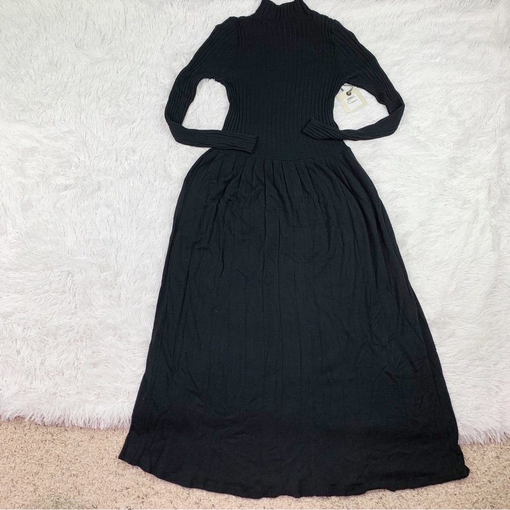 Nordstrom Hinge long sleeve mock neck ribbed knit sweater maxi dress in black